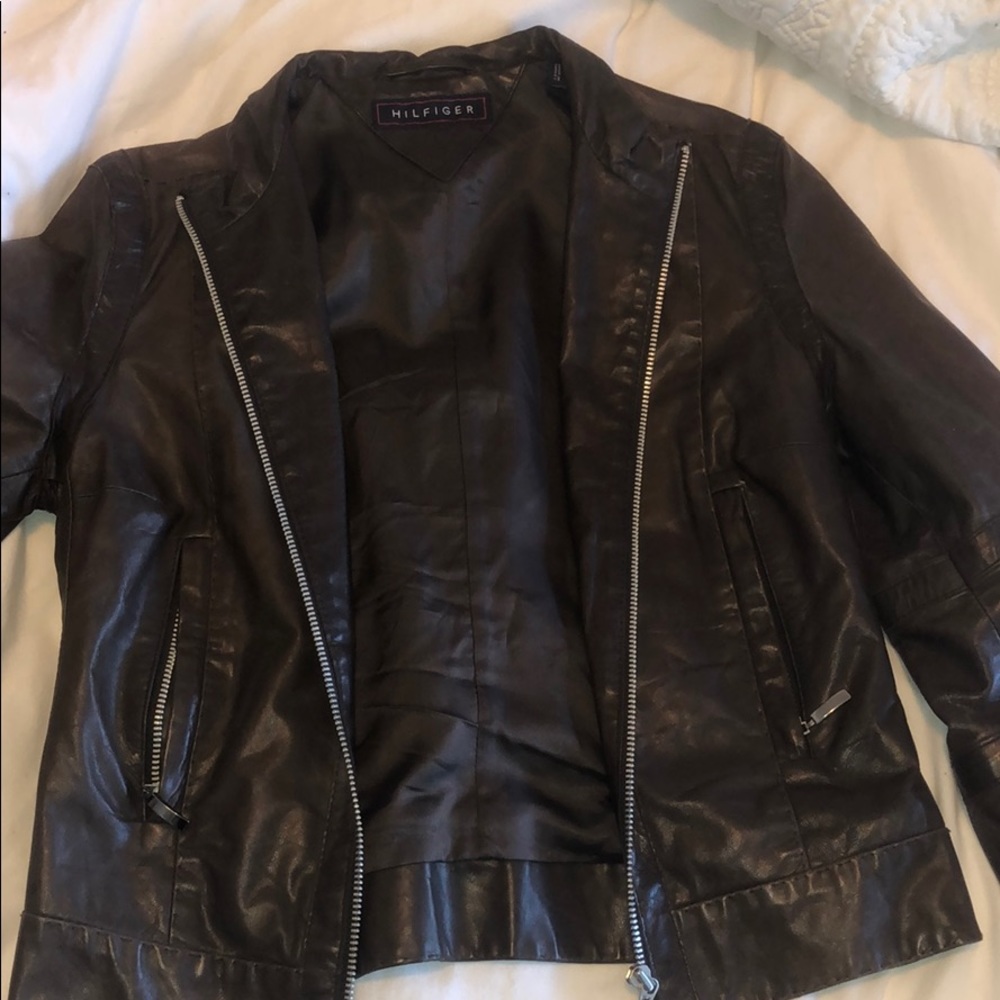 Real leather brown jacket; vintage Tommy